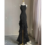 Simple Mermaid Prom Gown With Ruffles Spaghetti Straps Backless Prom Dress For Date