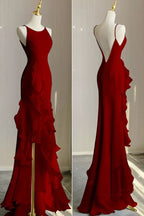 Simple Mermaid Prom Gown With Ruffles Spaghetti Straps Backless Prom Dress For Date