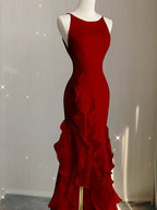 Simple Mermaid Prom Gown With Ruffles Spaghetti Straps Backless Prom Dress For Date