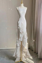 Simple Mermaid Prom Gown With Ruffles Spaghetti Straps Backless Prom Dress For Date