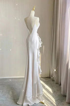 Simple Mermaid Prom Gown With Ruffles Spaghetti Straps Backless Prom Dress For Date