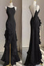 Simple Mermaid Prom Gown With Ruffles Spaghetti Straps Backless Prom Dress For Date