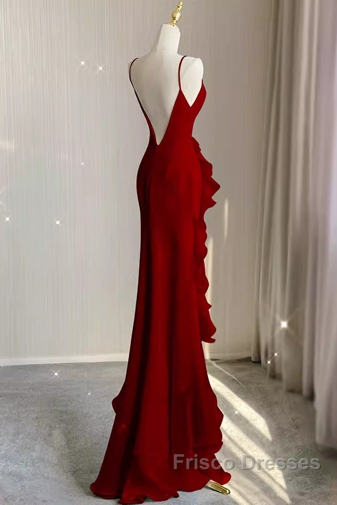 Simple Mermaid Red Chiffon Long Formal Prom Dress