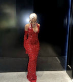 Simple Mermaid Red Sequin Prom Dresses 22Th Birthday Outfit