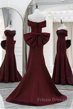 Simple Mermaid Satin Burgundy Long Formal Prom Dress, Burgundy Long Formal Dress