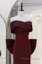 Simple Mermaid Satin Burgundy Long Formal Prom Dress, Burgundy Long Formal Dress