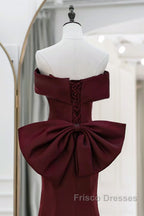 Simple Mermaid Satin Burgundy Long Formal Prom Dress, Burgundy Long Formal Dress