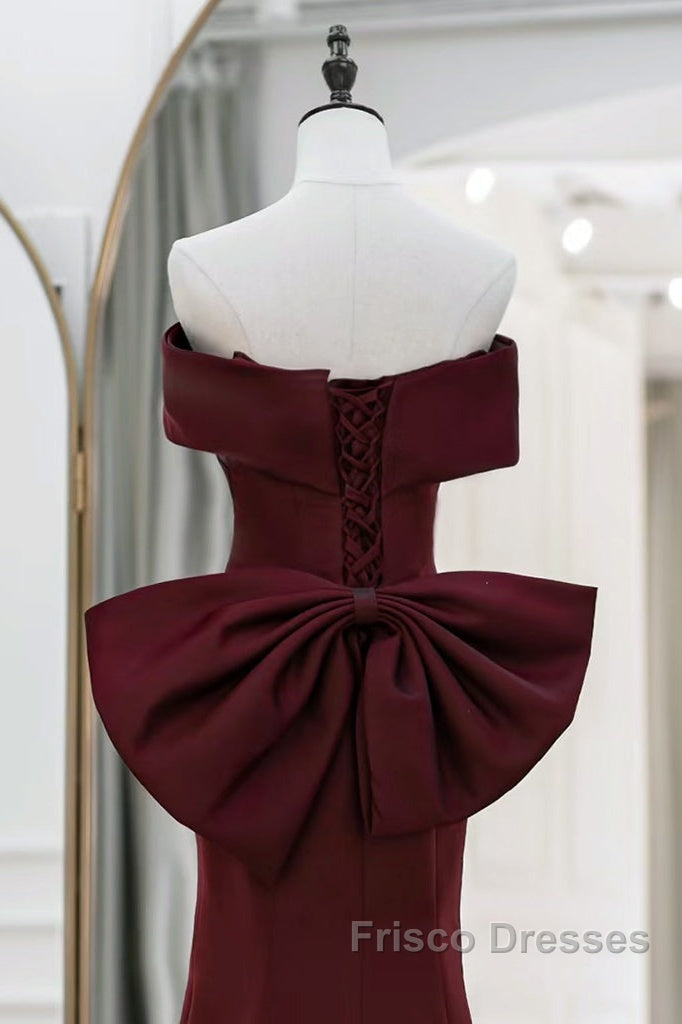 Simple Mermaid Satin Burgundy Long Formal Prom Dress, Burgundy Long Formal Dress