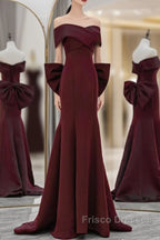 Simple Mermaid Satin Burgundy Long Formal Prom Dress, Burgundy Long Formal Dress