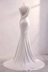 Simple Mermaid Satin White Long Wedding Dresses Brides Dress