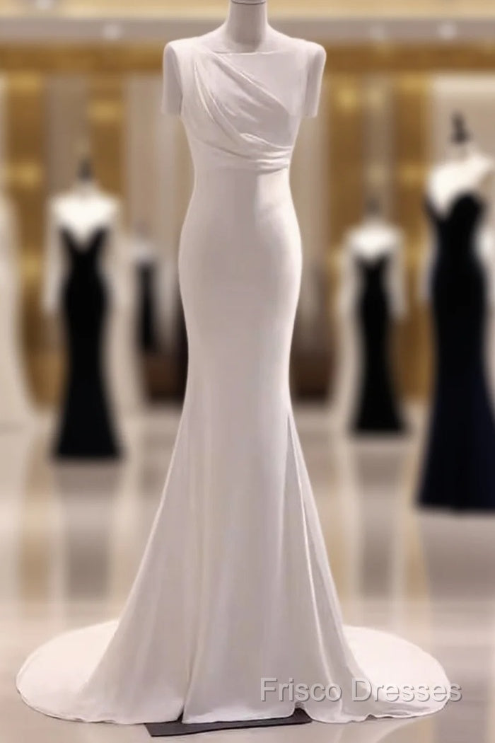 Simple Mermaid Satin White Long Wedding Dress Brides Dress Main image