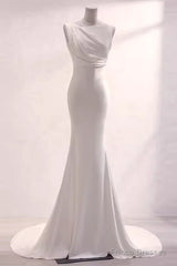 Simple Mermaid Satin White Long Wedding Dresses Brides Dress