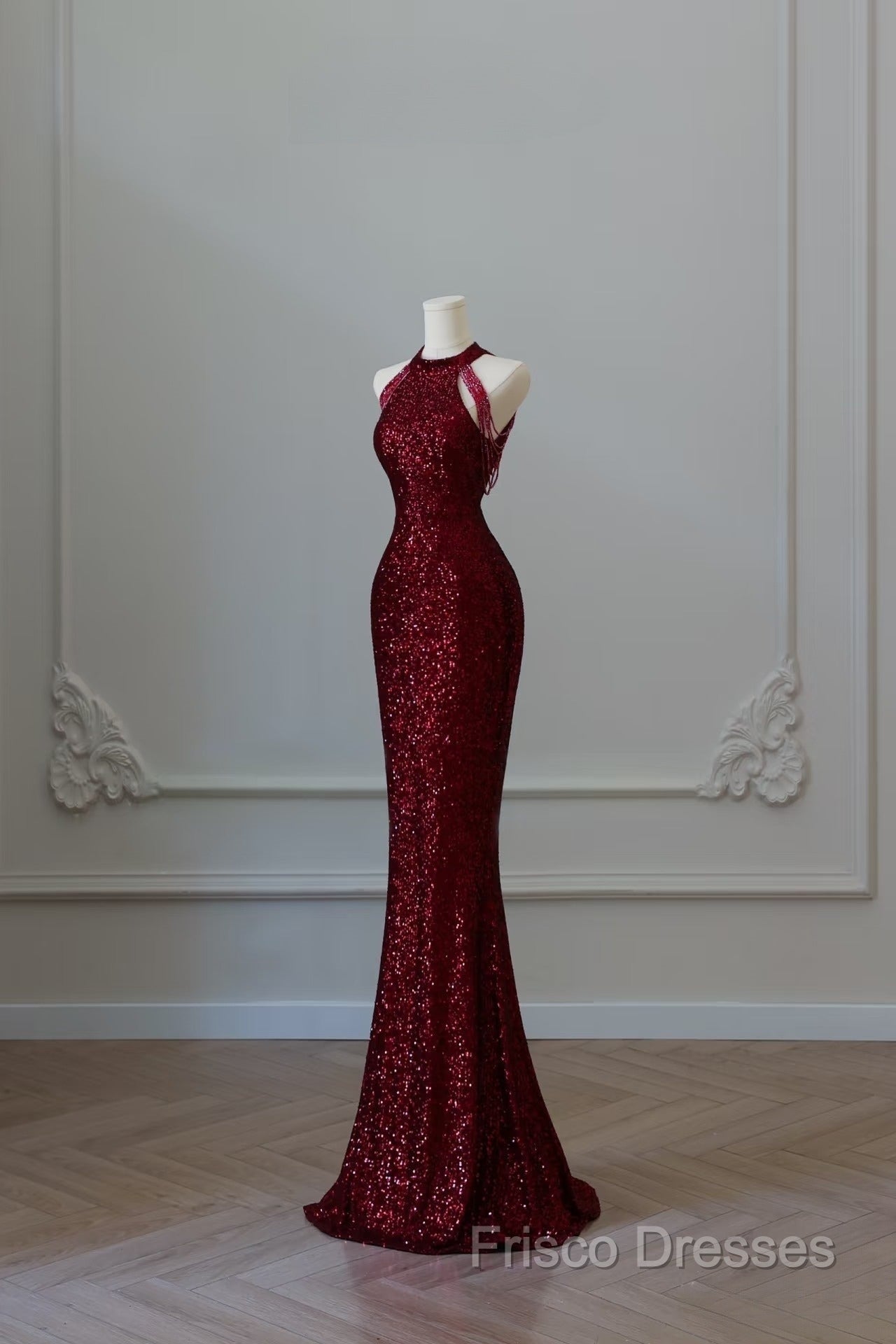 Simple Mermaid Scoop Neckline Burgundy Sequin Long Party Dress Formal Prom Dress Secondary image