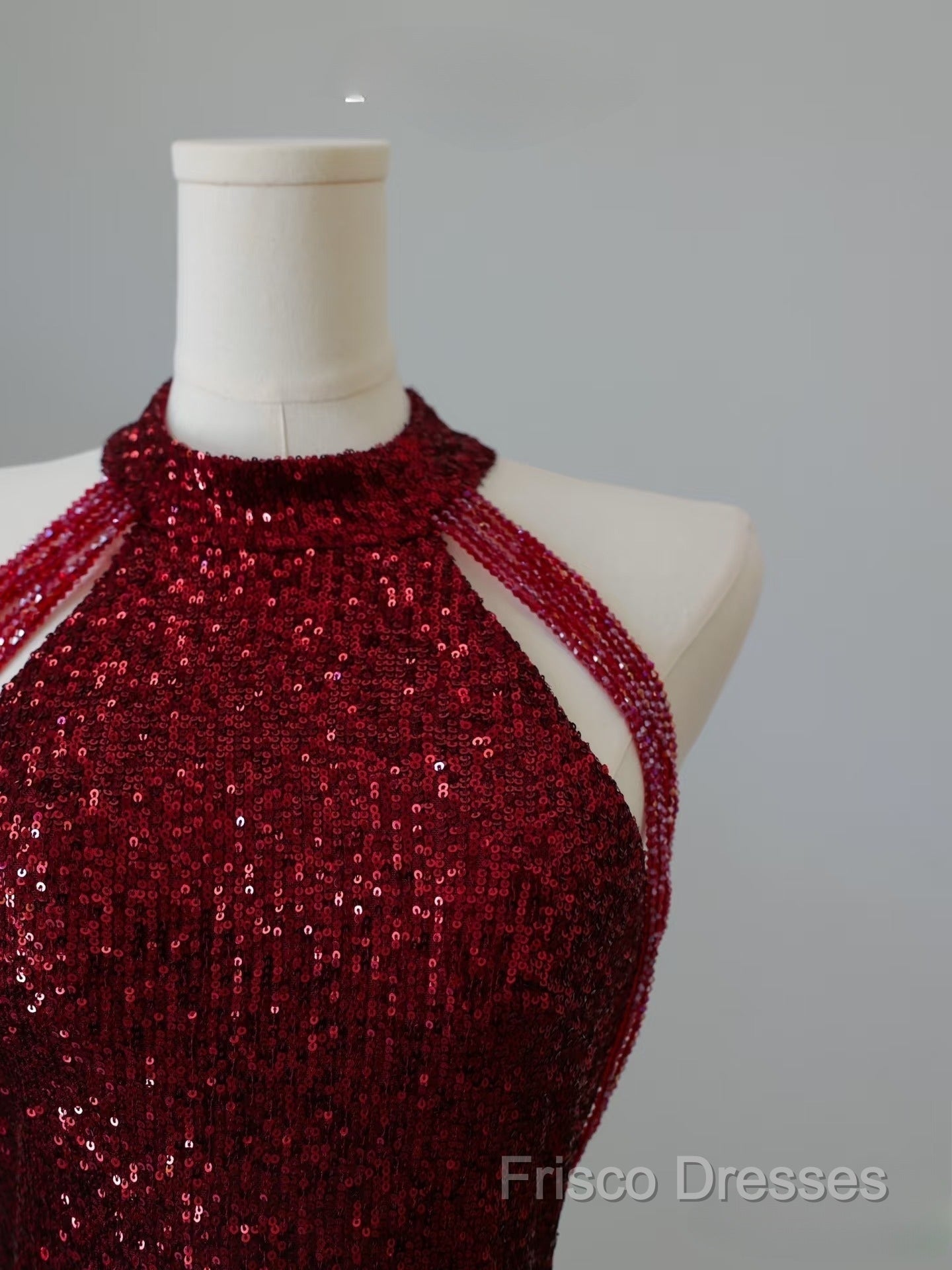 Simple Mermaid Scoop Neckline Burgundy Sequin Long Party Dress Formal Prom Dress