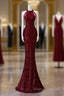 Simple Mermaid Scoop Neckline Burgundy Sequin Long Party Dress Formal Prom Dress