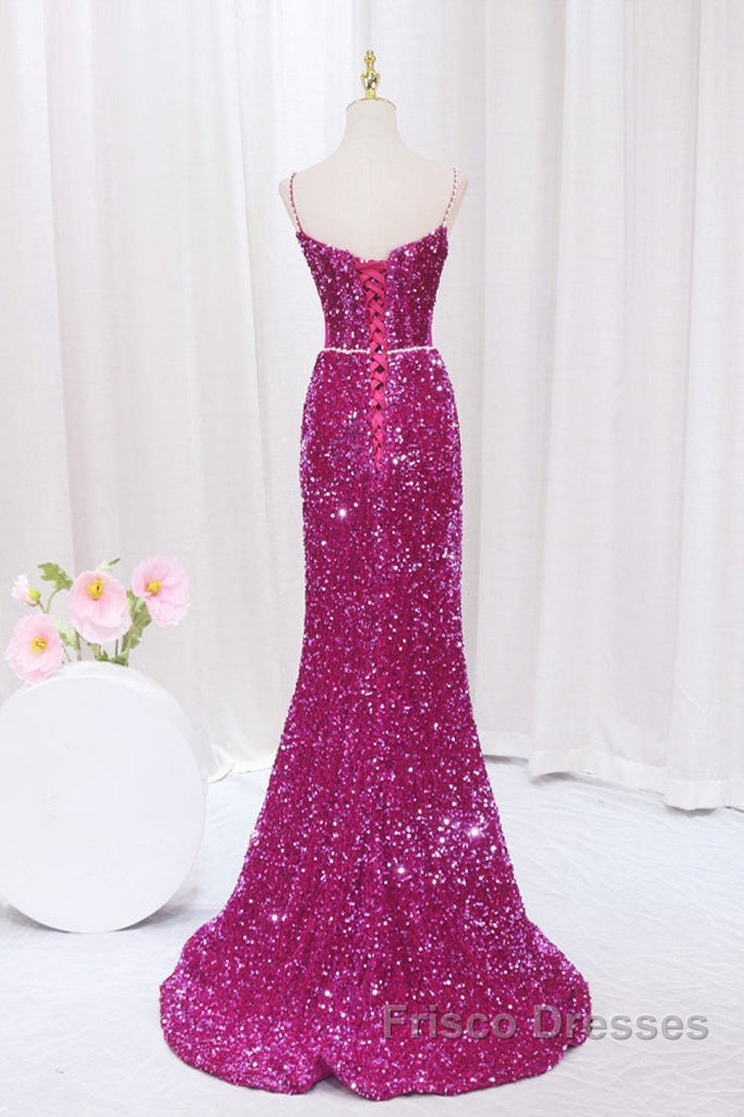 Simple Mermaid Sequin Long Formal Prom Dress, Sequin Long Evening Dress
