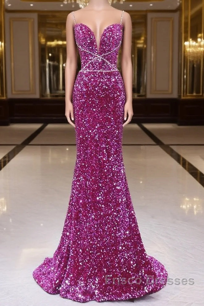 Simple Mermaid Sequin Long Formal Prom Dress, Sequin Long Evening Dress Main image
