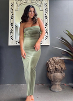 Simple Mermaid Sleeveless Strapless Velvet Long Prom Dress