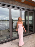Simple Mermaid Spaghetti Straps Floor Length Sleeveless Pink Prom Dress