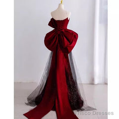 Simple Mermaid Strapless Burgundy Floor Length Prom Dress