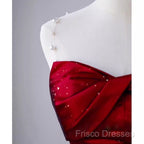 Simple Mermaid Strapless Burgundy Floor Length Formal Prom Dress