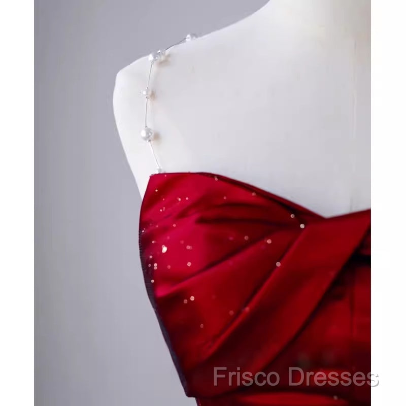 Simple Mermaid Strapless Burgundy Floor Length Formal Prom Dress