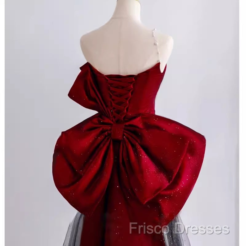 Simple Mermaid Strapless Burgundy Floor Length Formal Prom Dress