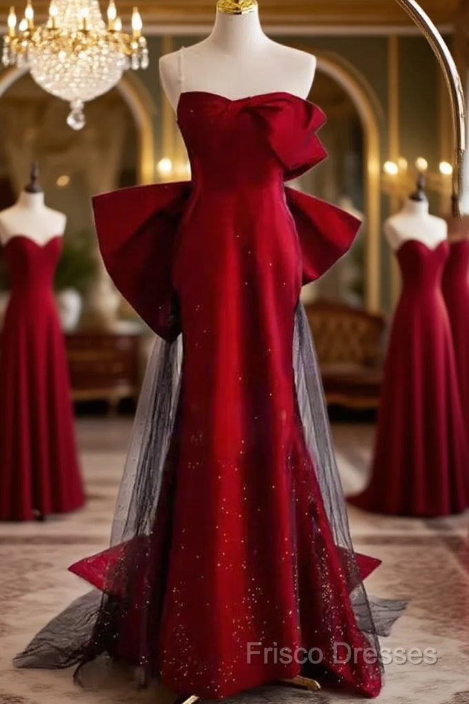 Simple Mermaid Strapless Burgundy Floor Length Formal Prom Dress Main image