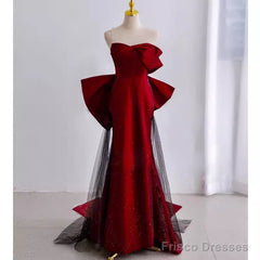 Simple Mermaid Strapless Burgundy Floor Length Prom Dress