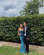 Simple Mermaid Strapless Floor Length Sleeveless Blue Prom Dress