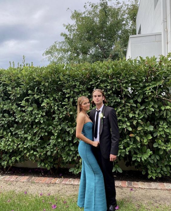 Simple Mermaid Strapless Floor Length Sleeveless Blue Prom Dress Main image