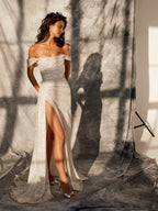 Simple Mermaid Strapless Floor Length Sleeveless Sequin Prom Dress