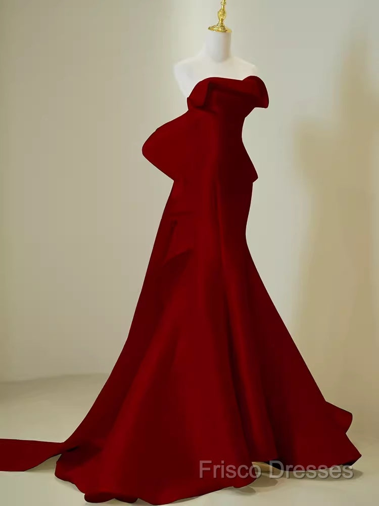 Simple Mermaid Strapless Long Red Formal Prom Dress Formal Dress Secondary image