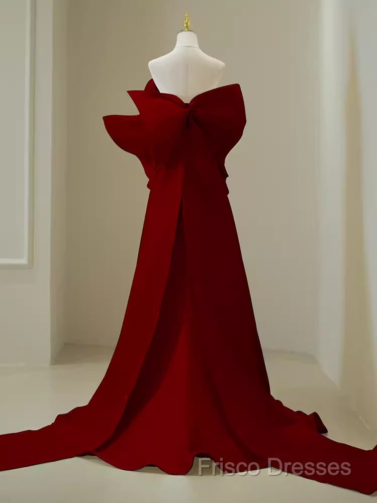 Simple Mermaid Strapless Long Red Formal Prom Dress Formal Dress