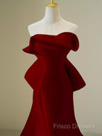 Simple Mermaid Strapless Long Red Formal Prom Dress Formal Dress
