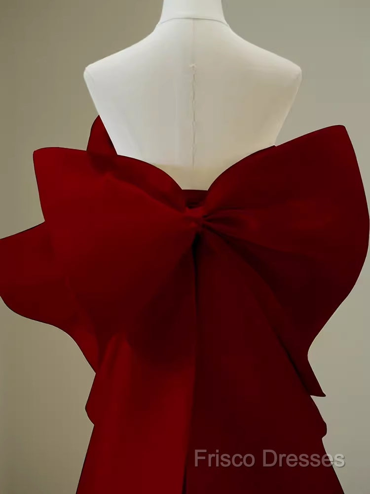 Simple Mermaid Strapless Long Red Formal Prom Dress Formal Dress