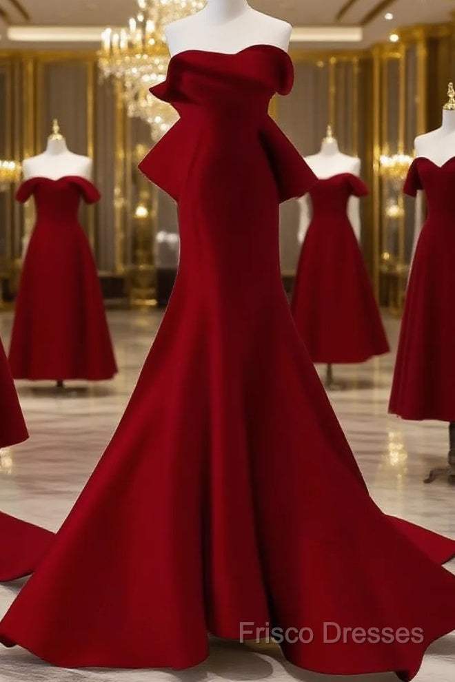 Simple Mermaid Strapless Long Red Formal Prom Dress Formal Dress
