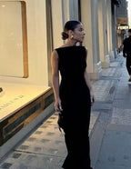 Simple Mermaid Straps Floor Length Sleeveless Black Prom Dress