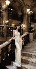 Simple Mermaid Straps Neckline Long Party Dress Satin Prom Dresses