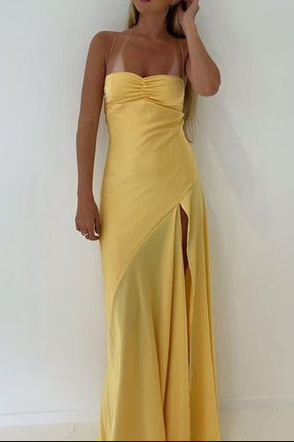 Simple Mermaid Straps Yellow Prom Dress 21Th Birthday Outfit Secondary image