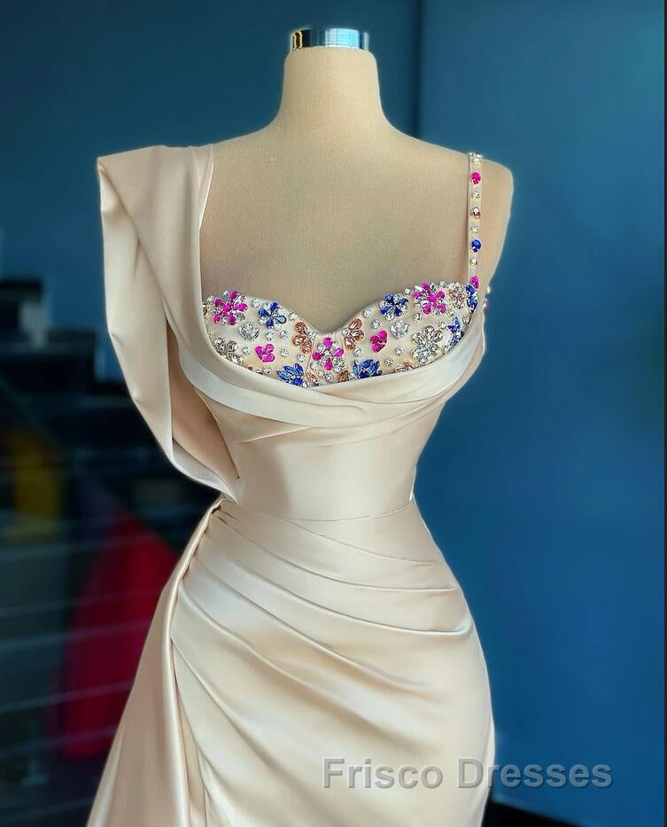 Simple Mermaid Sweetheart Satin Beading Long Formal Prom Dress