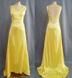 Simple Mermaid V Neck Yellow Backless Long Prom Dress