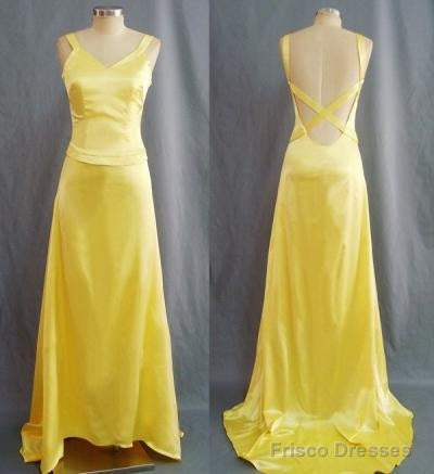 Simple Mermaid V Neck Yellow Backless Long Prom Dress Main image