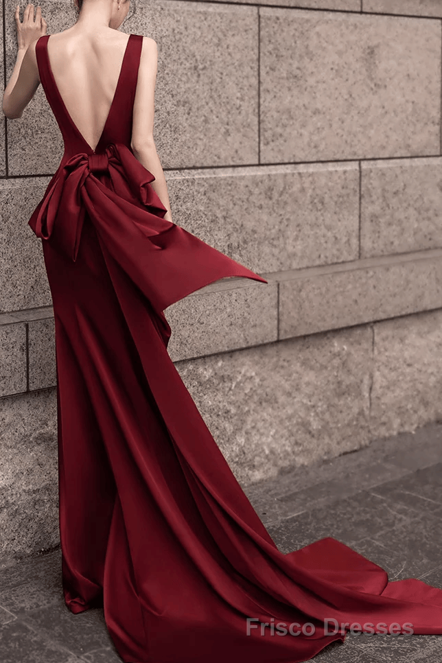 Simple Mermaid V neckline Party Dresses Long Burgundy Prom Dresses Secondary image