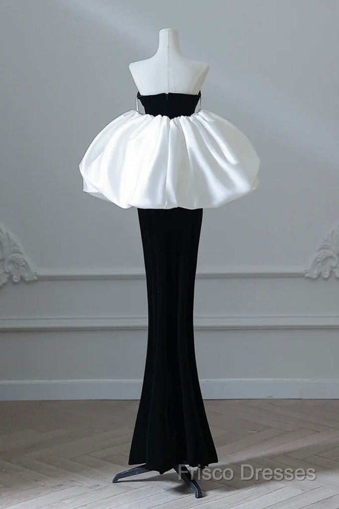 Simple Mermaid Velvet Puff Sleeves Black Long Formal Prom Dress, Black Formal Dress Secondary image