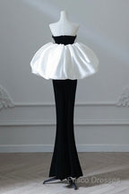 Simple Mermaid Velvet Puff Sleeves Black Long Formal Prom Dress, Black Formal Dress