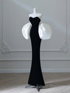 Simple Mermaid Velvet Puff Sleeves Black Long Formal Prom Dress, Black Formal Dress
