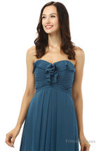 Simple Navy Blue Chiffon Sweetheart Floor Length Bridesmaid Dresses