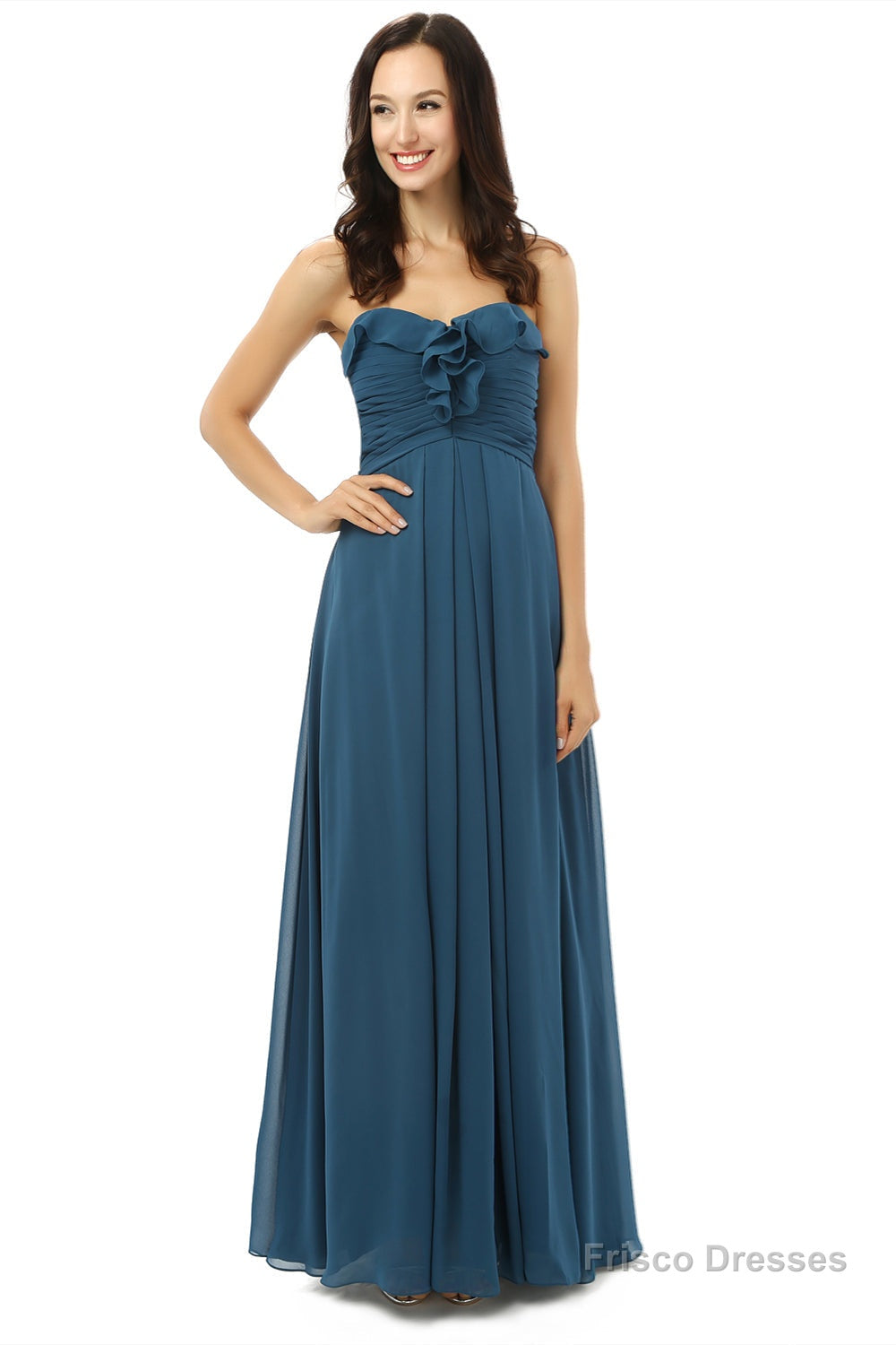 Simple Navy Blue Chiffon Sweetheart Floor Length Bridesmaid Dresses Main image