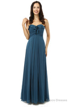 Simple Navy Blue Chiffon Sweetheart Floor Length Bridesmaid Dresses